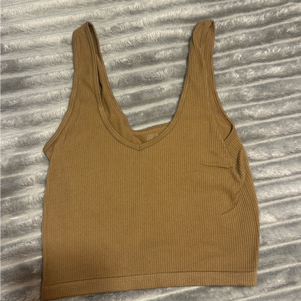 Buckle Brown Ribbed Crop Top